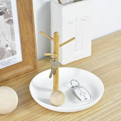 portant à bijoux bambou plateau blanc