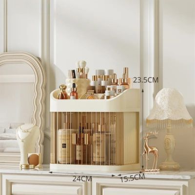 rangement maquillage portes transparentes beige
