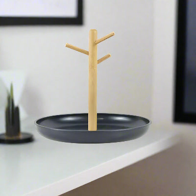 Support bijoux en bambou et plateau noir