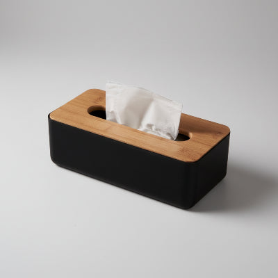 Boîte à mouchoirs noire et bois
