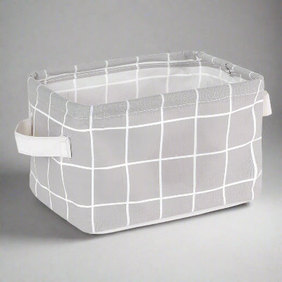 panier de rangement gris carreaux blancs