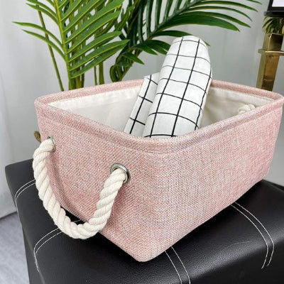Panier pour ranger coton et lin couleur rose