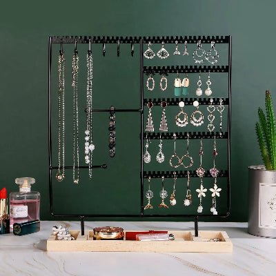 porte boucle d'oreille bois et métail noir