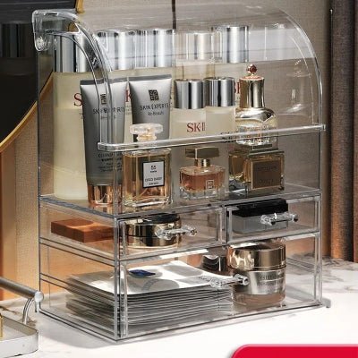 rangement maquillage acrylique clair 2 tiroirs