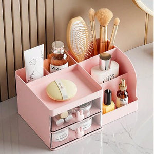 rangement maquillage plastique rose