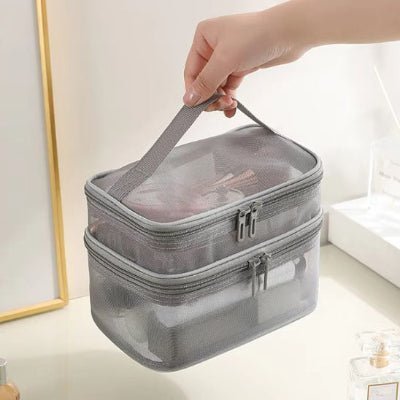 trousse de maquillage double compartiment variant gris