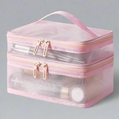 trousse de maquillage double compartiments rose