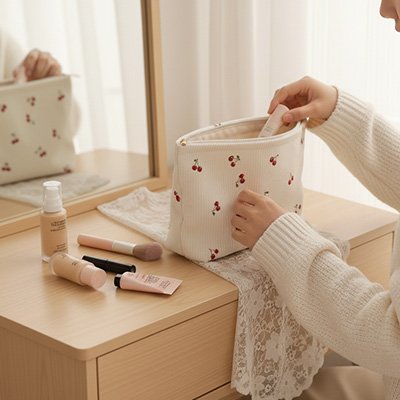 Trousse pour maquillage motif cerise