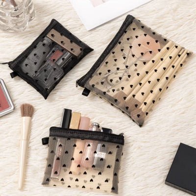 trousses de maquillage cœur trois tailles